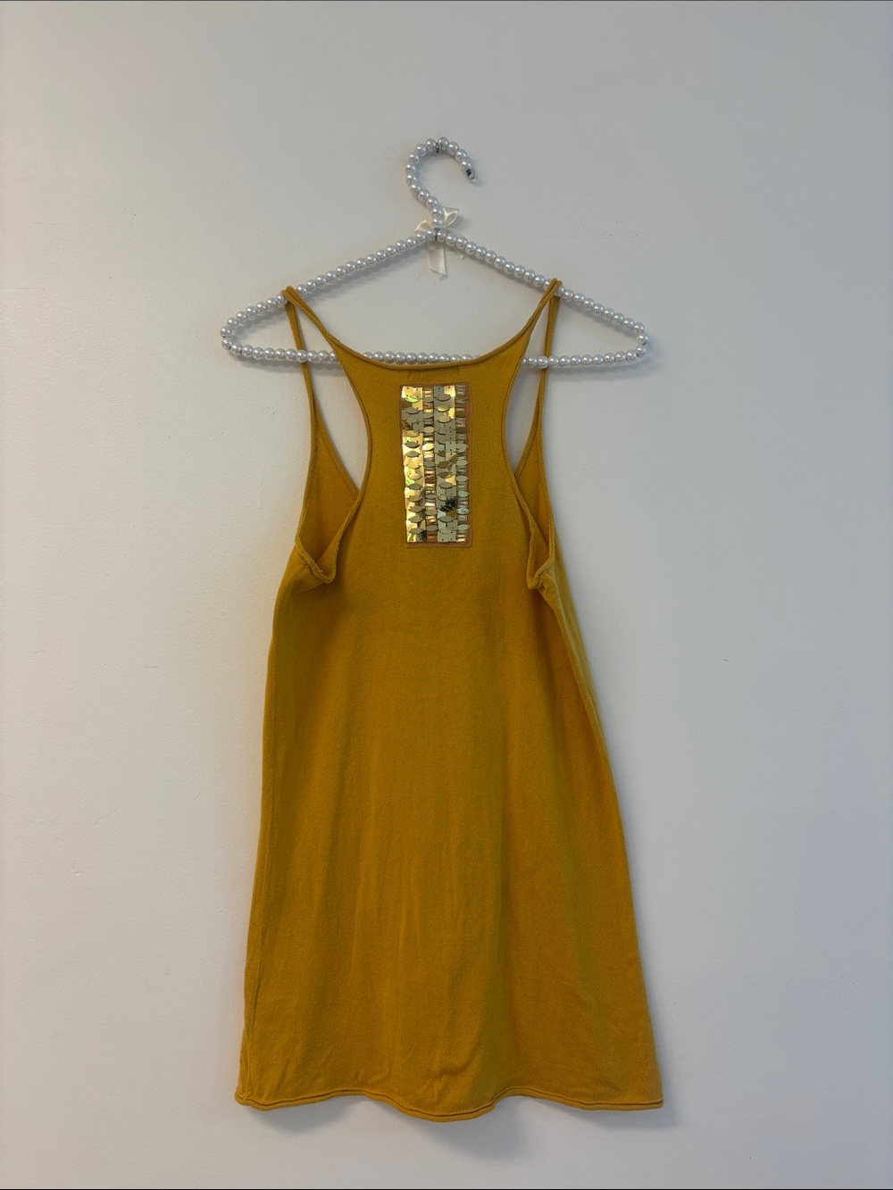 Gap Mustard Yellow Sequin Back Racerback Tank Top 100% Cotton Womens Size M